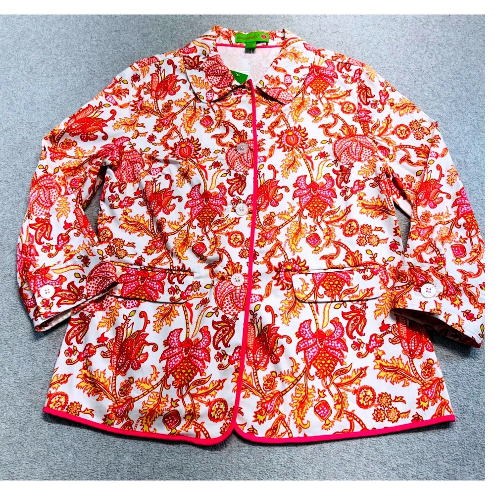 NWT Island Republic Women 6 Floral Paisley Jacket Pink Orange Stretch Resortwear